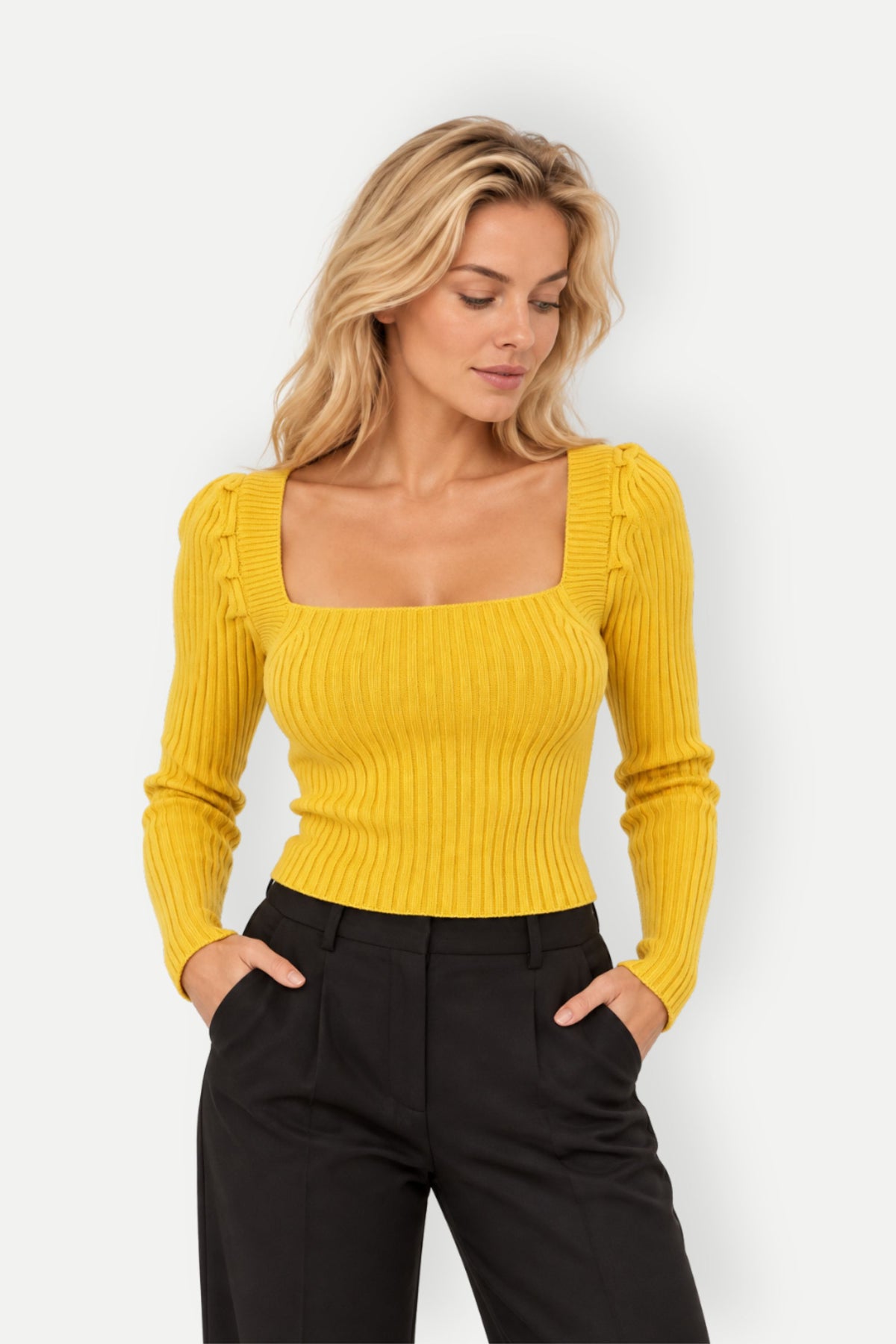 Evienne | Ribbed Square Neck Sweater