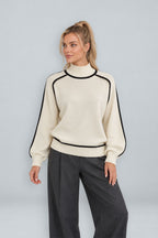 Anouk | Contrast Piped Mock Neck Sweater