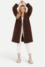 Elisavie | Textured Lapel Coat with Faux Fur Collar