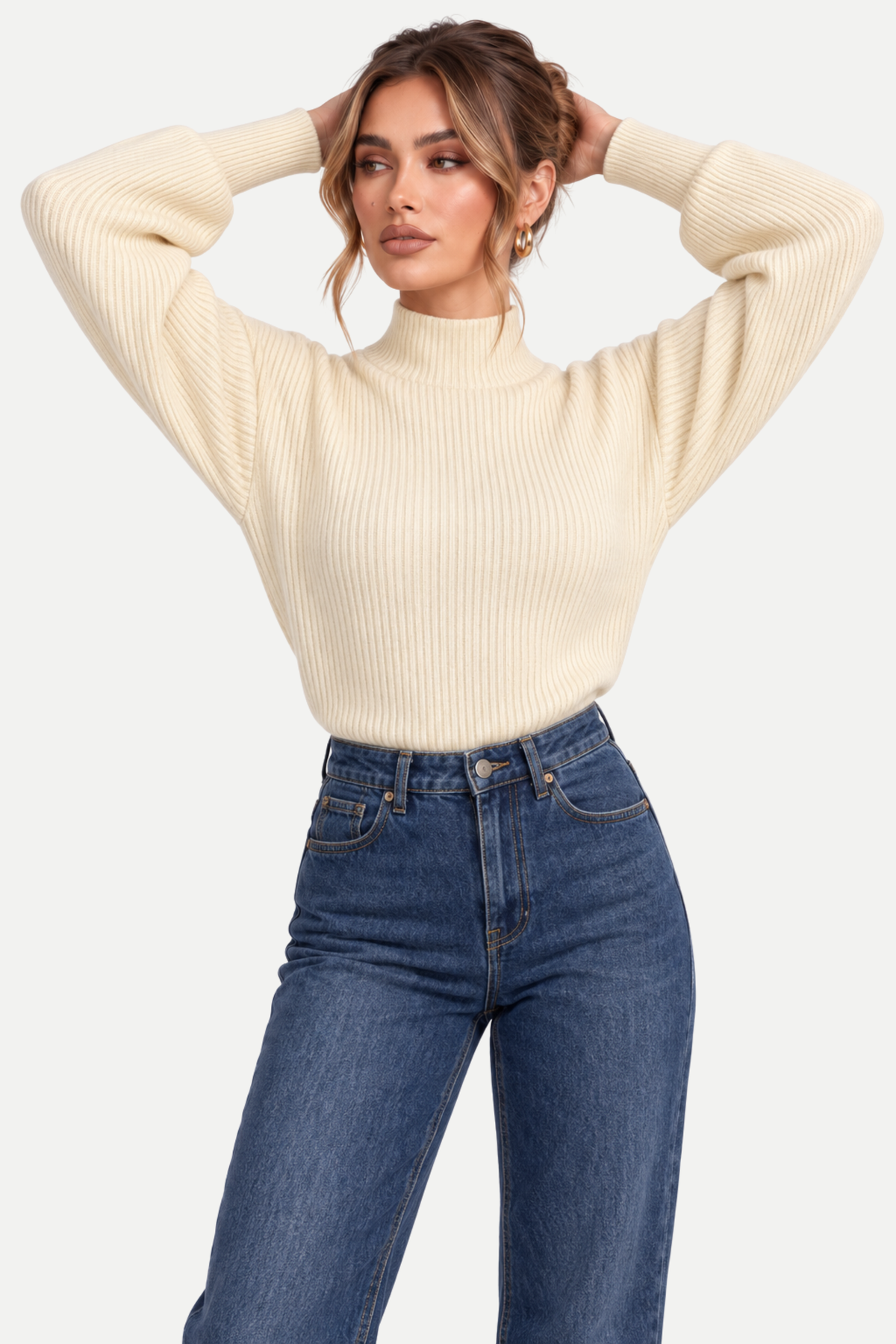 Rosalind | Ribbed Mock Neck Knit Sweater