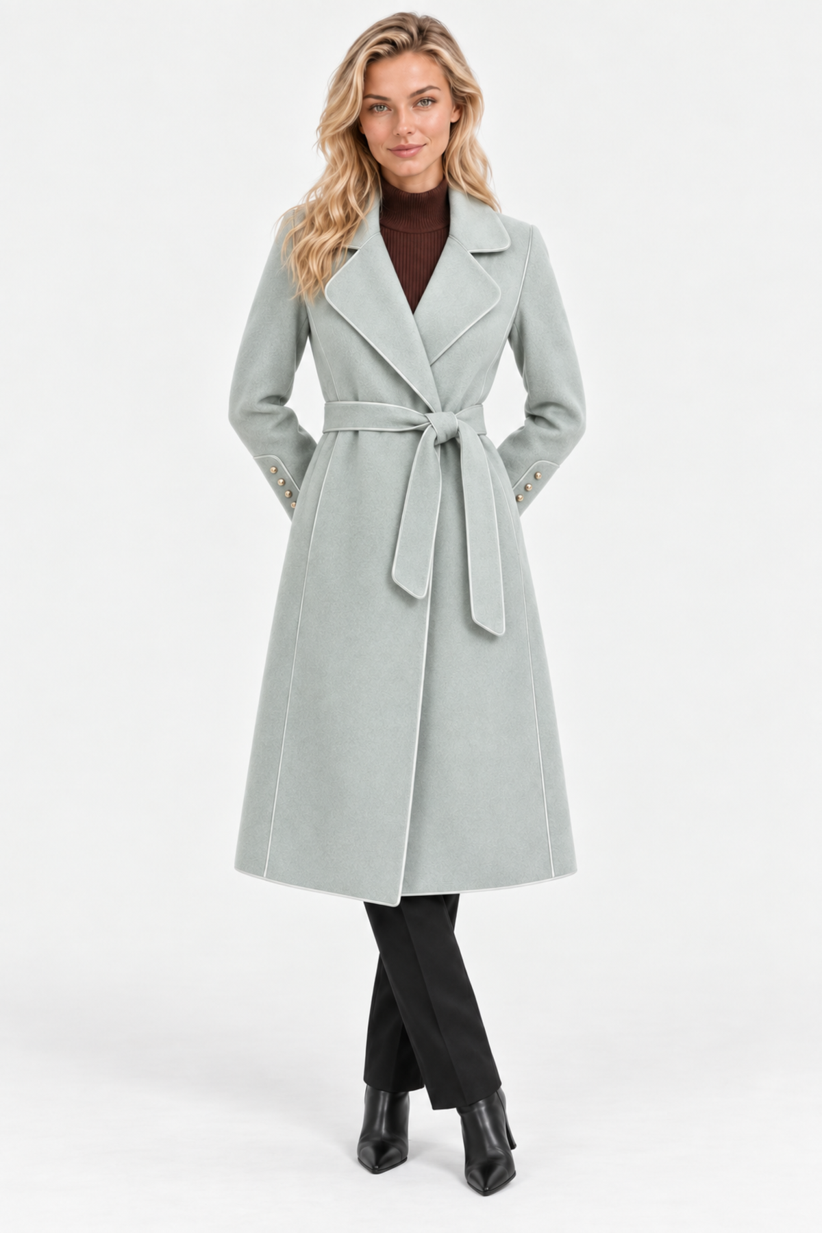 Marivelle | Belted Piped Long Coat