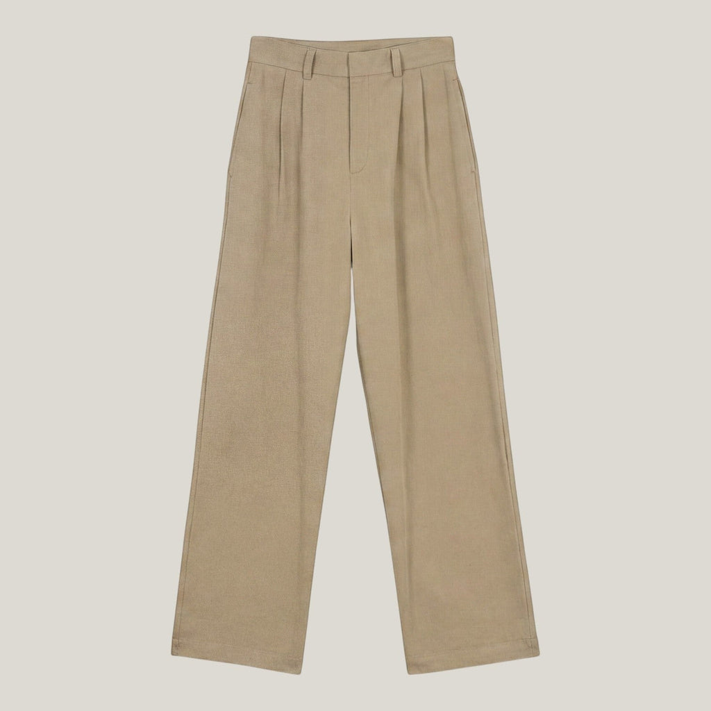 Norielle women's high-waisted beige straight leg casual pants with pleats.