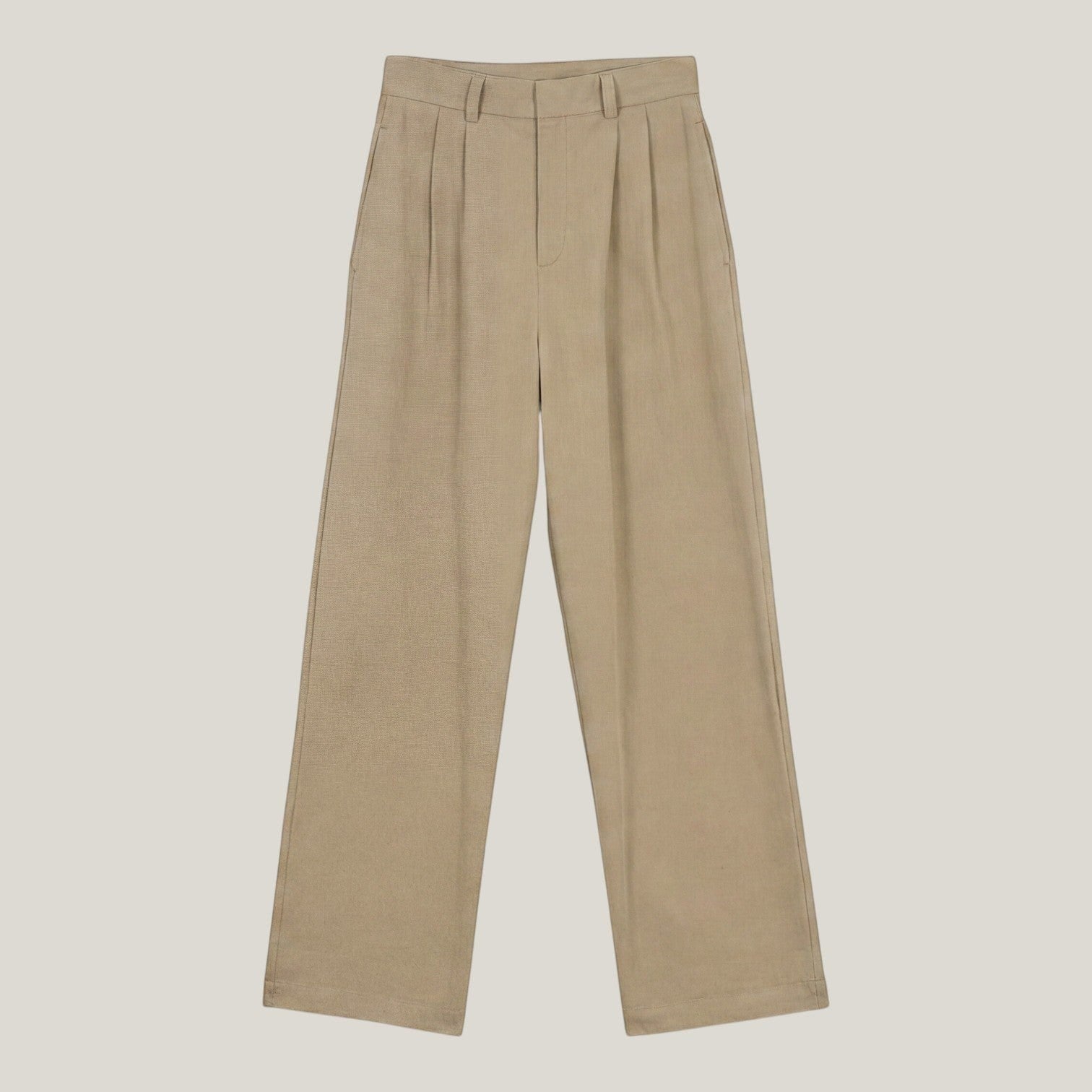 Norielle women's high-waisted beige straight leg casual pants with pleats.