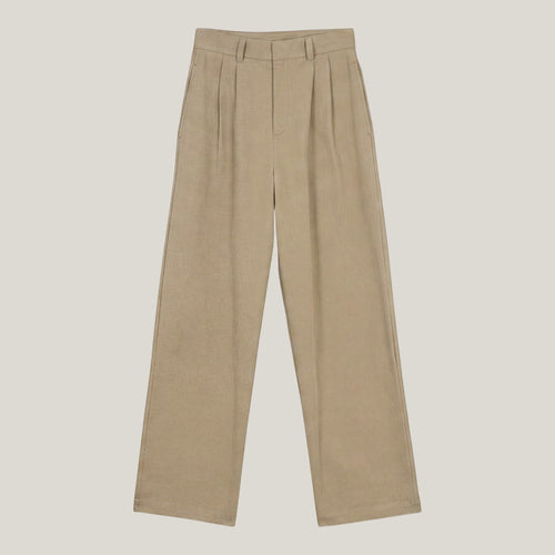Norielle women's high-waisted beige straight leg casual pants with pleats.