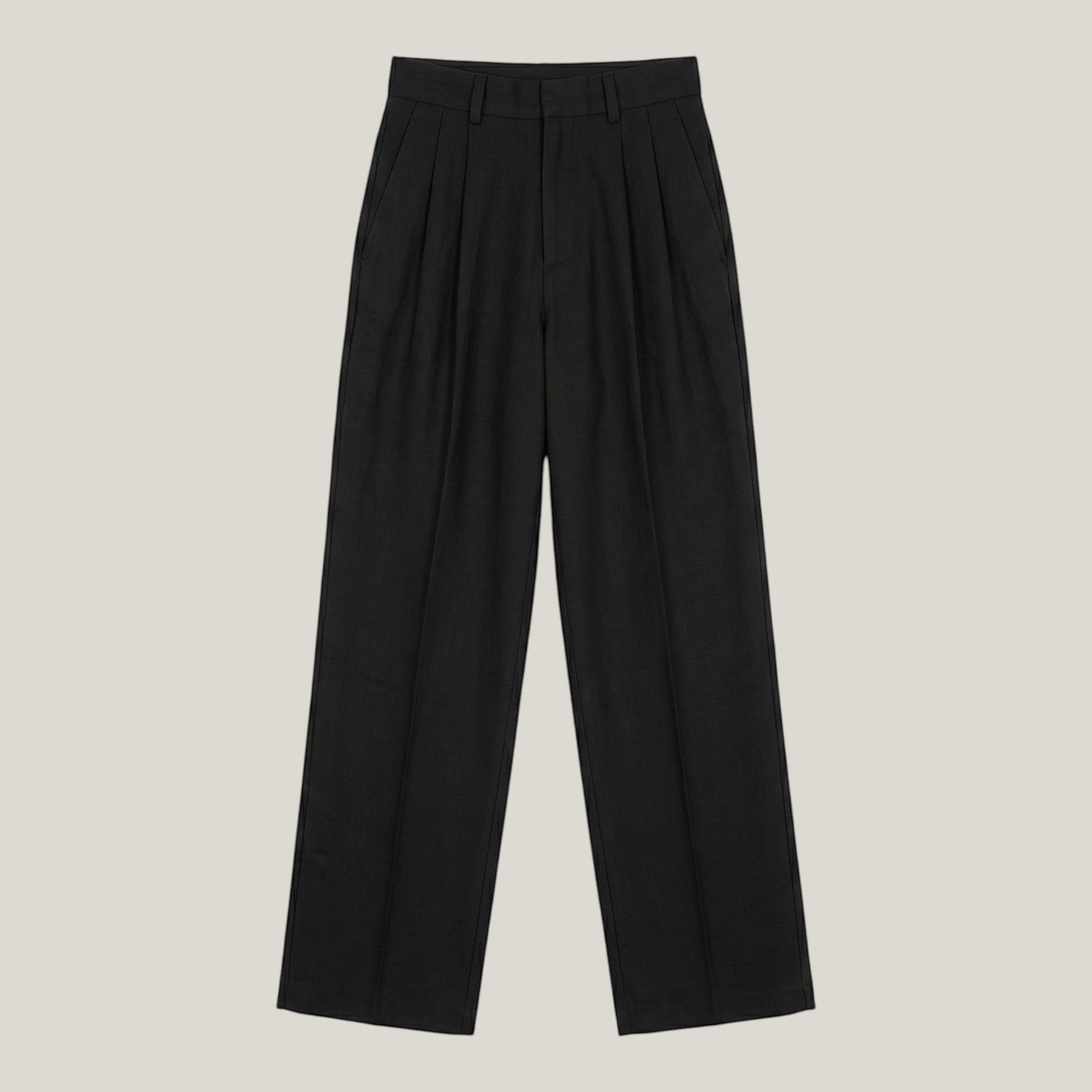 Norielle black high-waisted straight leg casual pants with pleats and a relaxed fit.