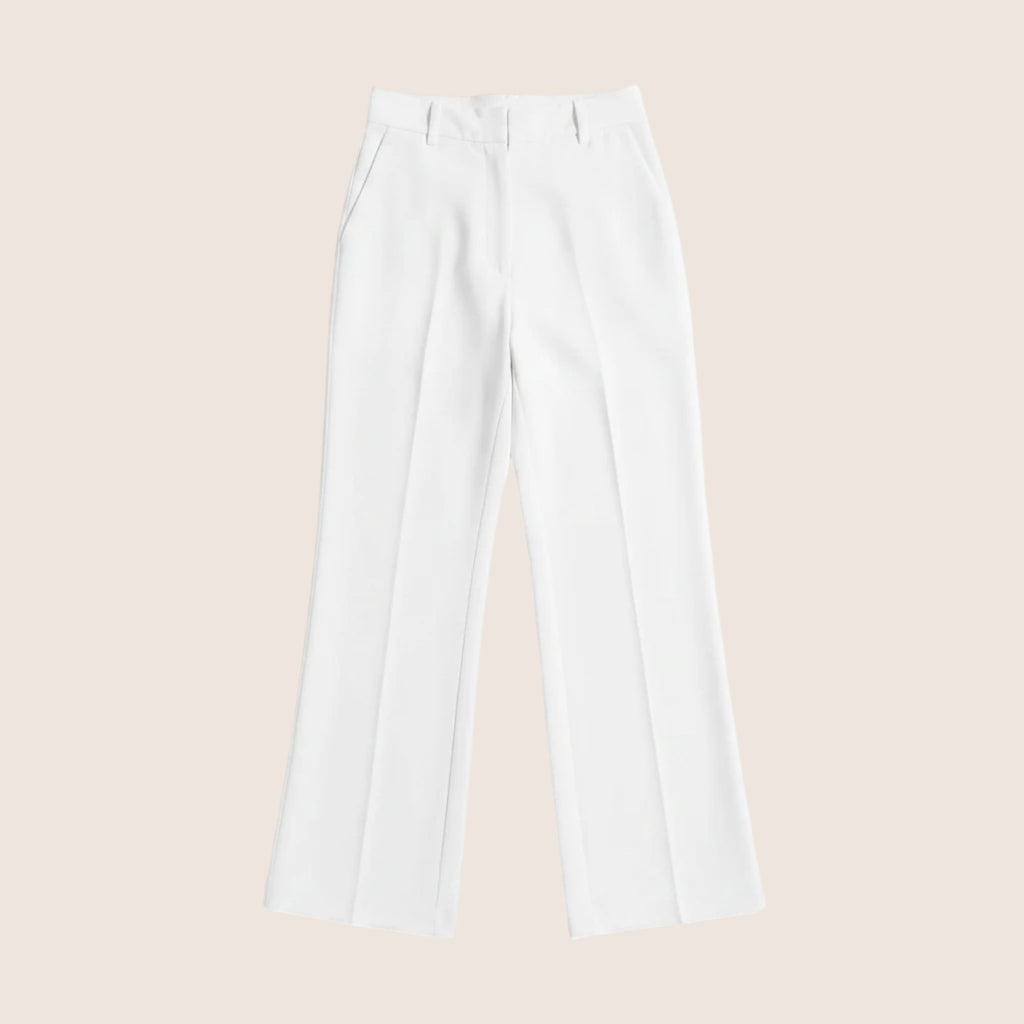 Norielle white high waist wide leg polyester pants with pockets and belt loops, casual suit style.