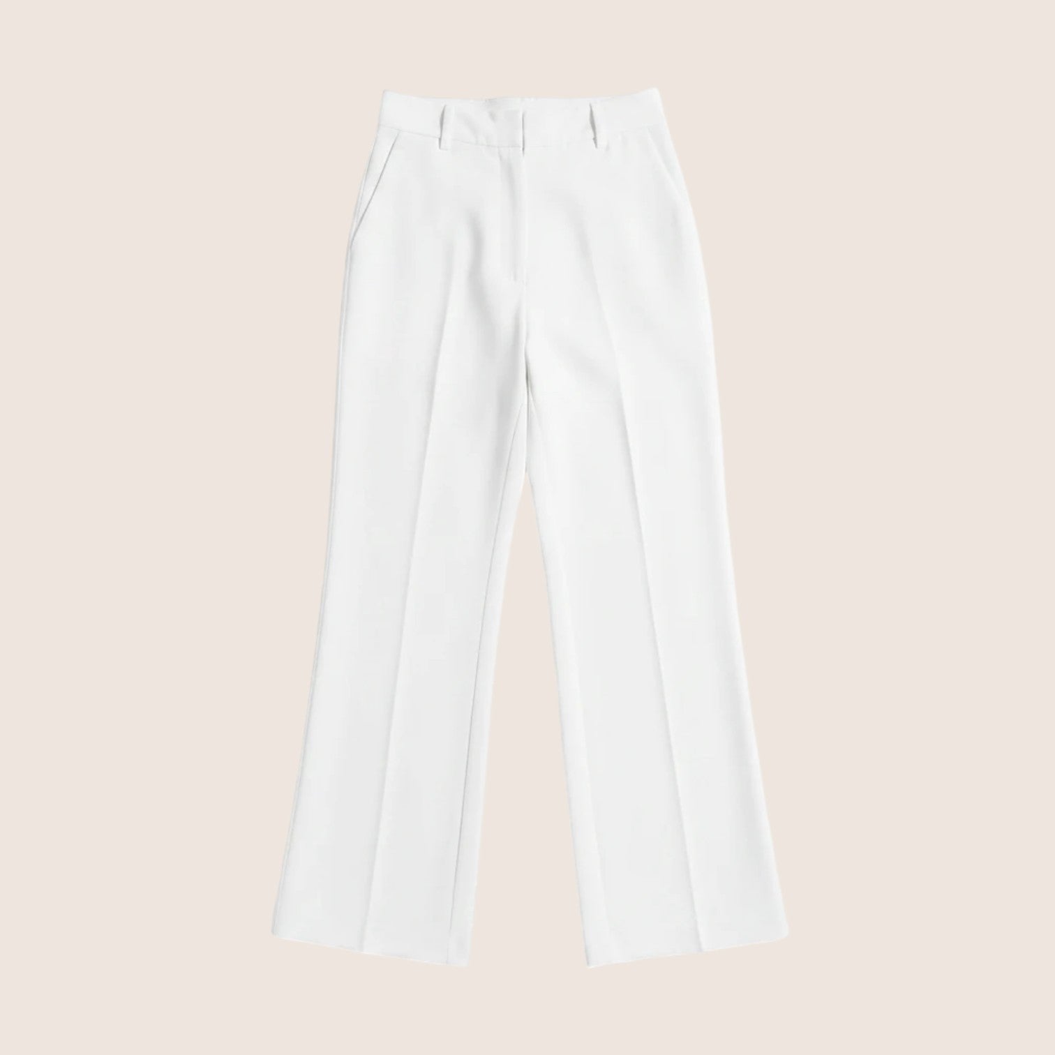 Norielle white high waist wide leg polyester pants with pockets and belt loops, casual suit style.