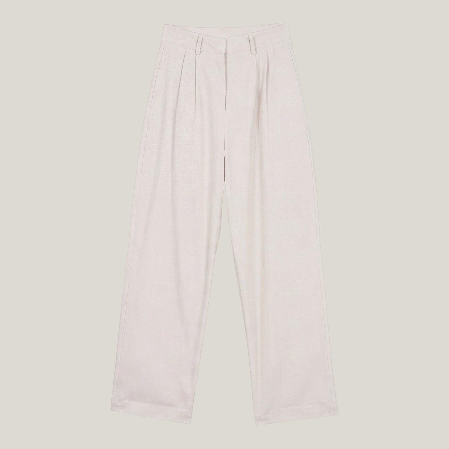 Norielle women's high-waisted straight leg pants in off-white, featuring a relaxed fit and tailored pleats.
