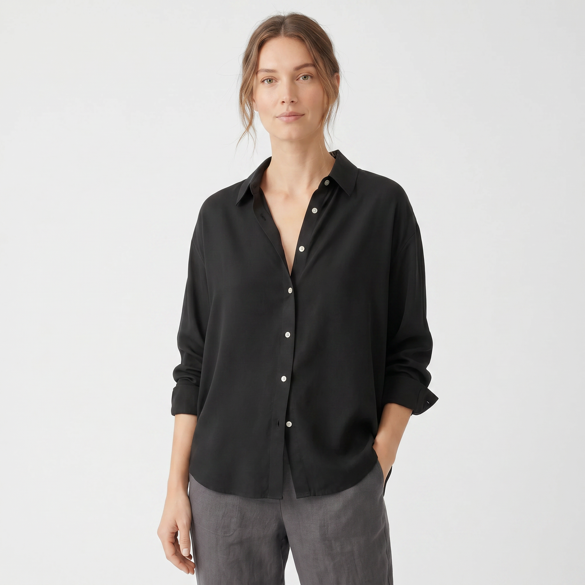 Norielle Women’s Satin Chiffon Blouse Loose Fit Long Sleeve