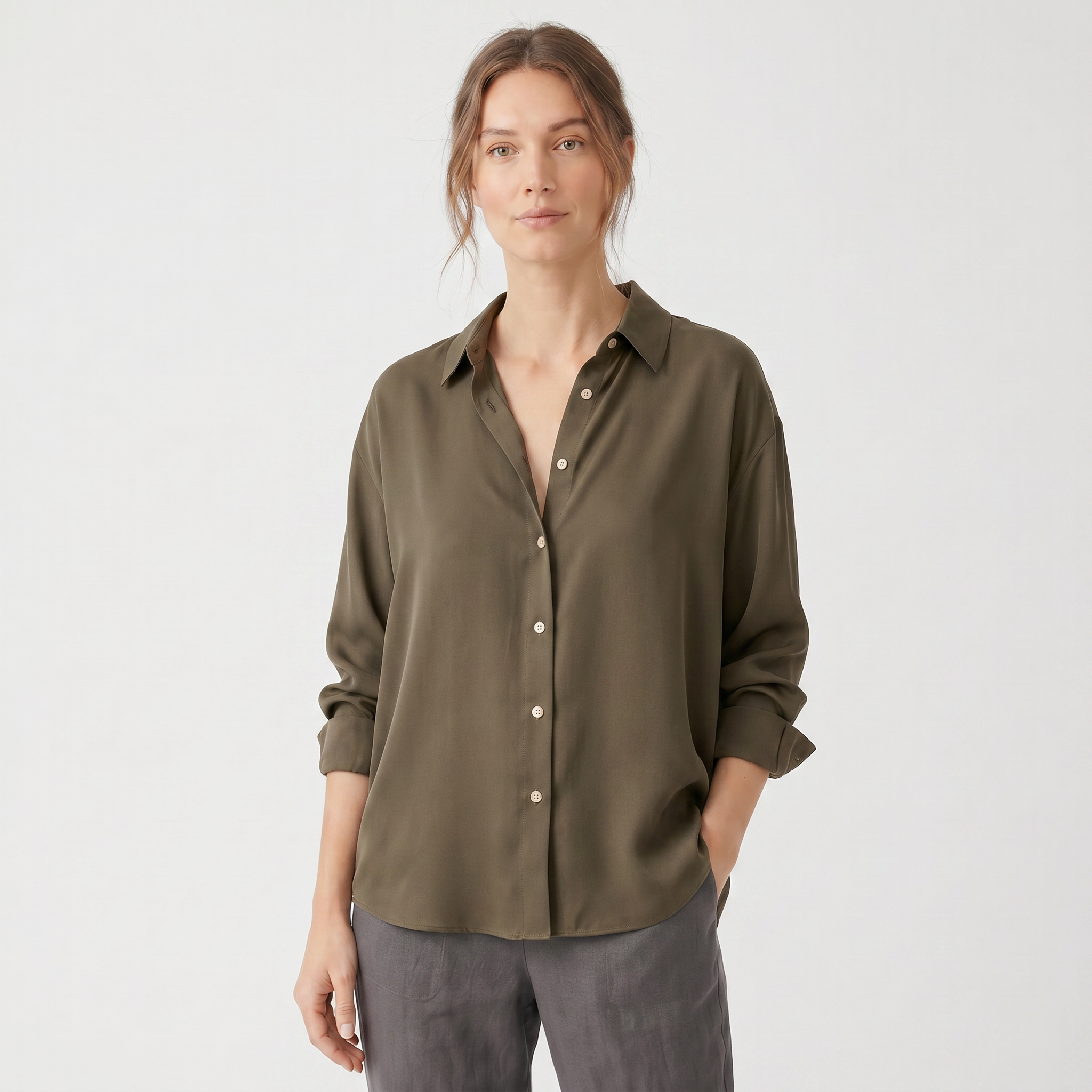 Norielle Women’s Satin Chiffon Blouse Loose Fit Long Sleeve