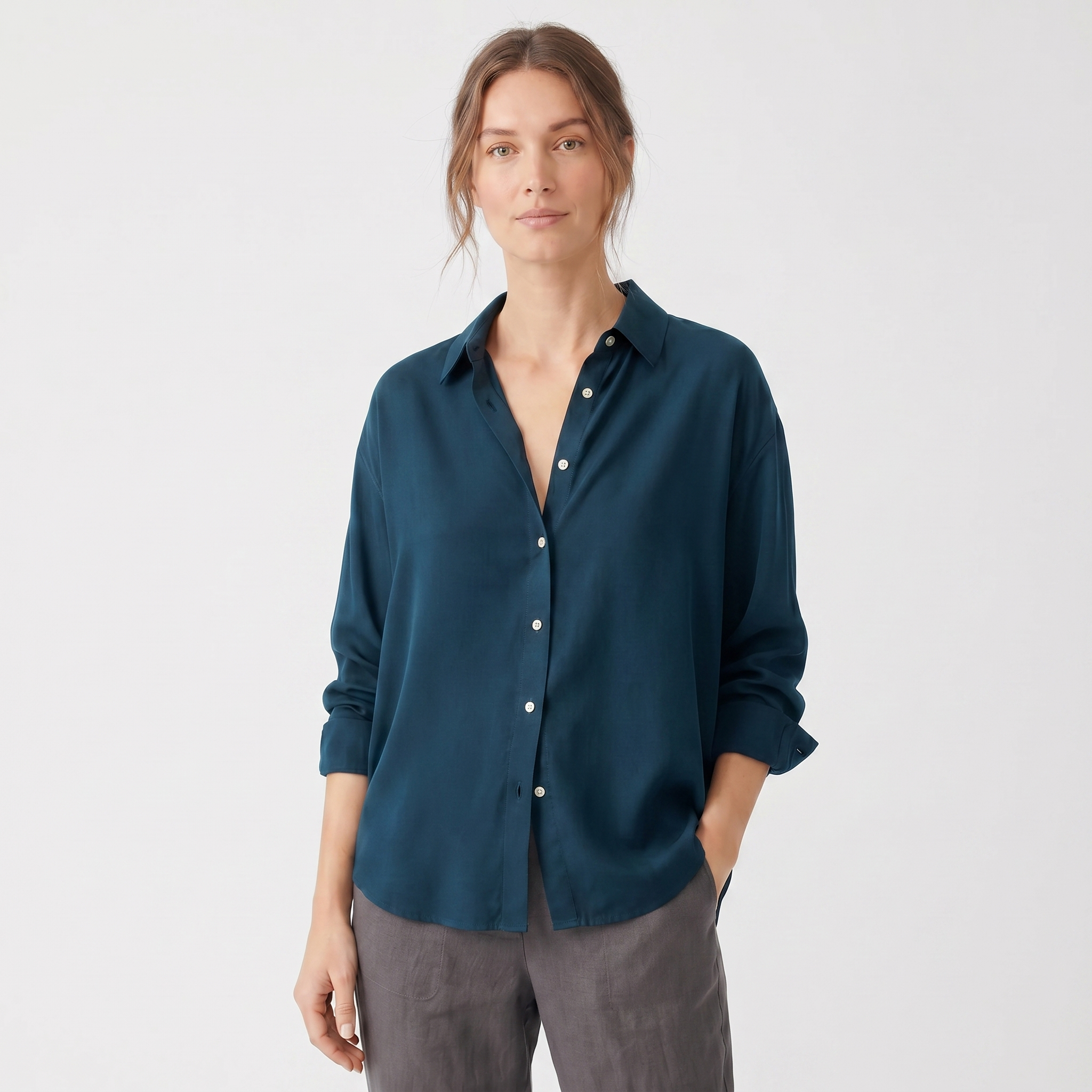 Norielle Women’s Satin Chiffon Blouse Loose Fit Long Sleeve