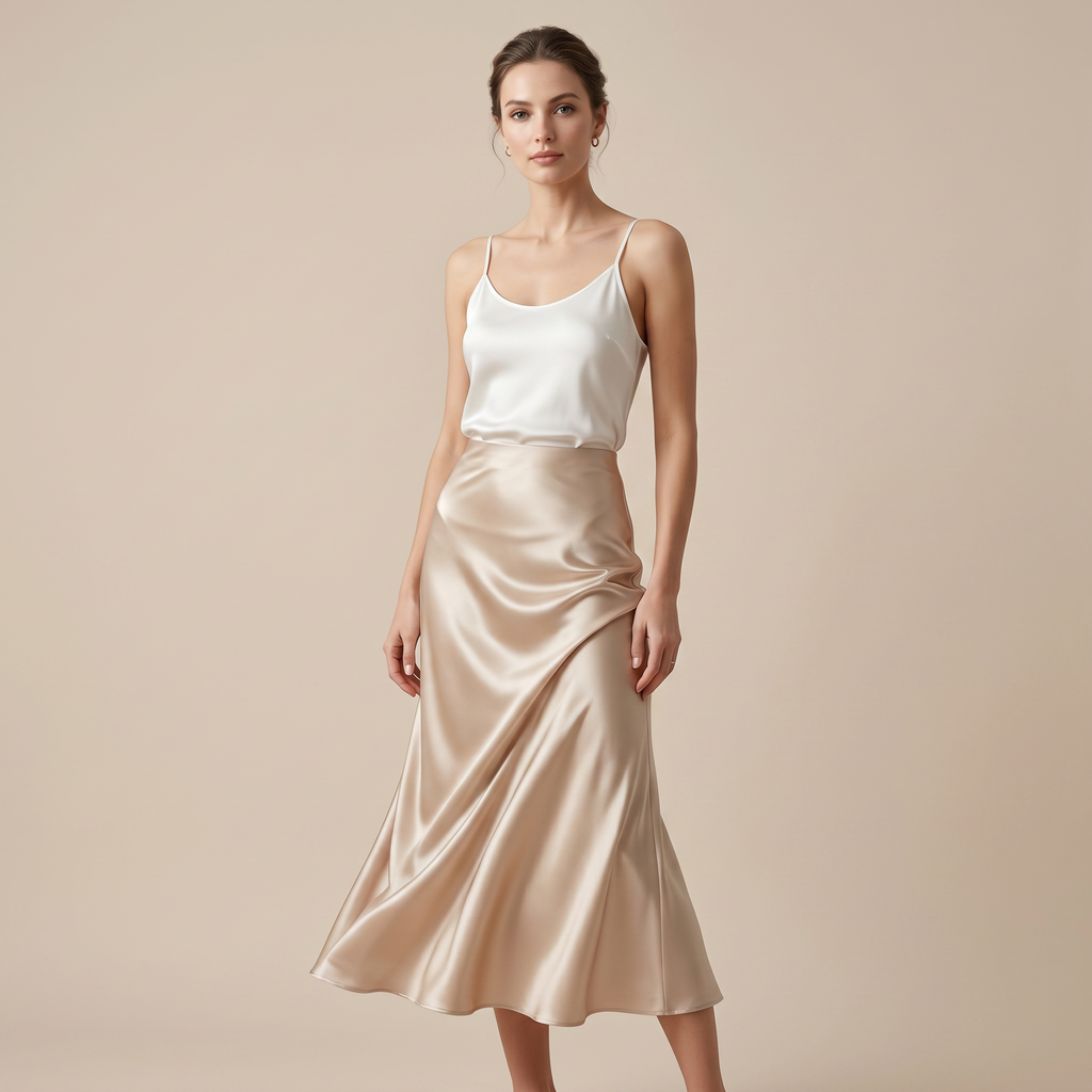 Norielle Women’s Premium Silk A-Line Midi Skirt
