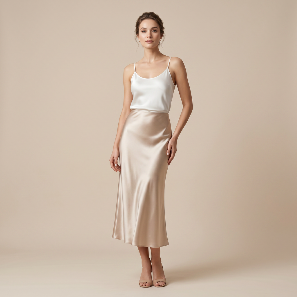 Norielle Women’s Premium Silk A-Line Midi Skirt