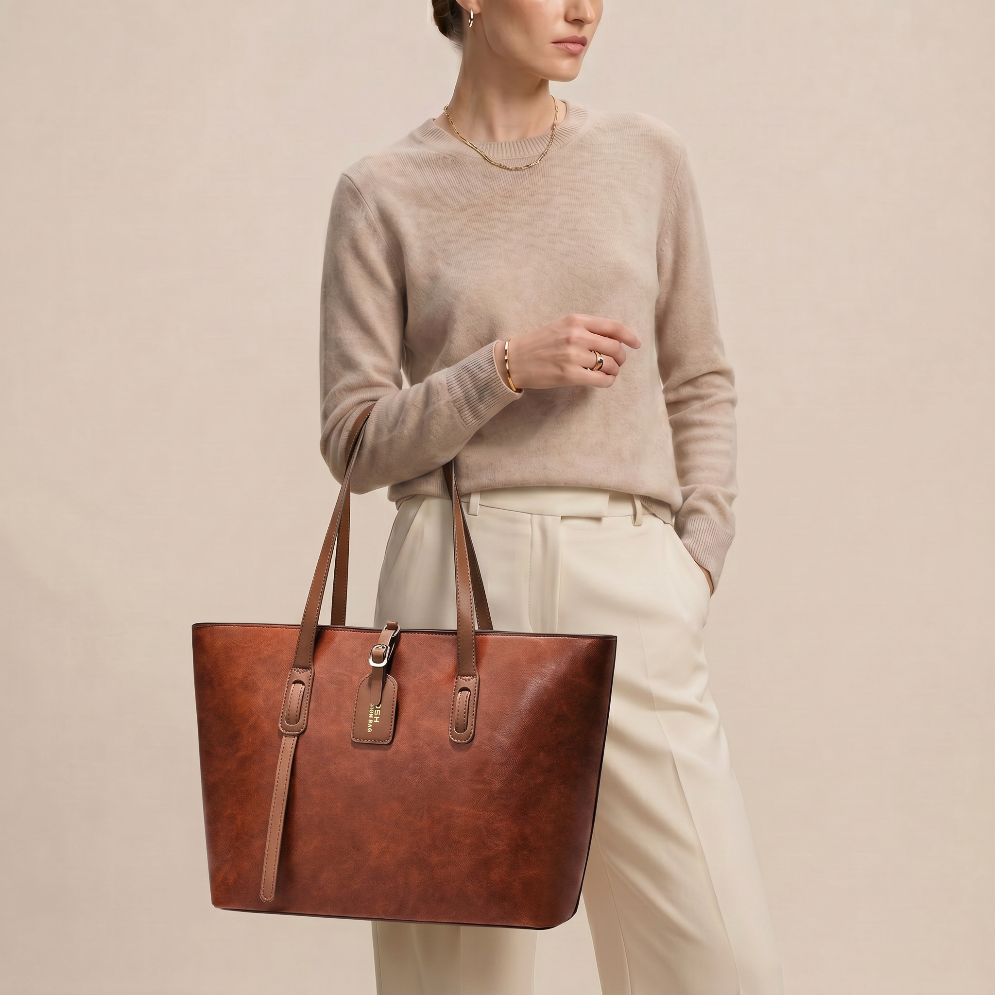 Norrielle Women’s Bucket Shoulder Bag Textured Leather Look