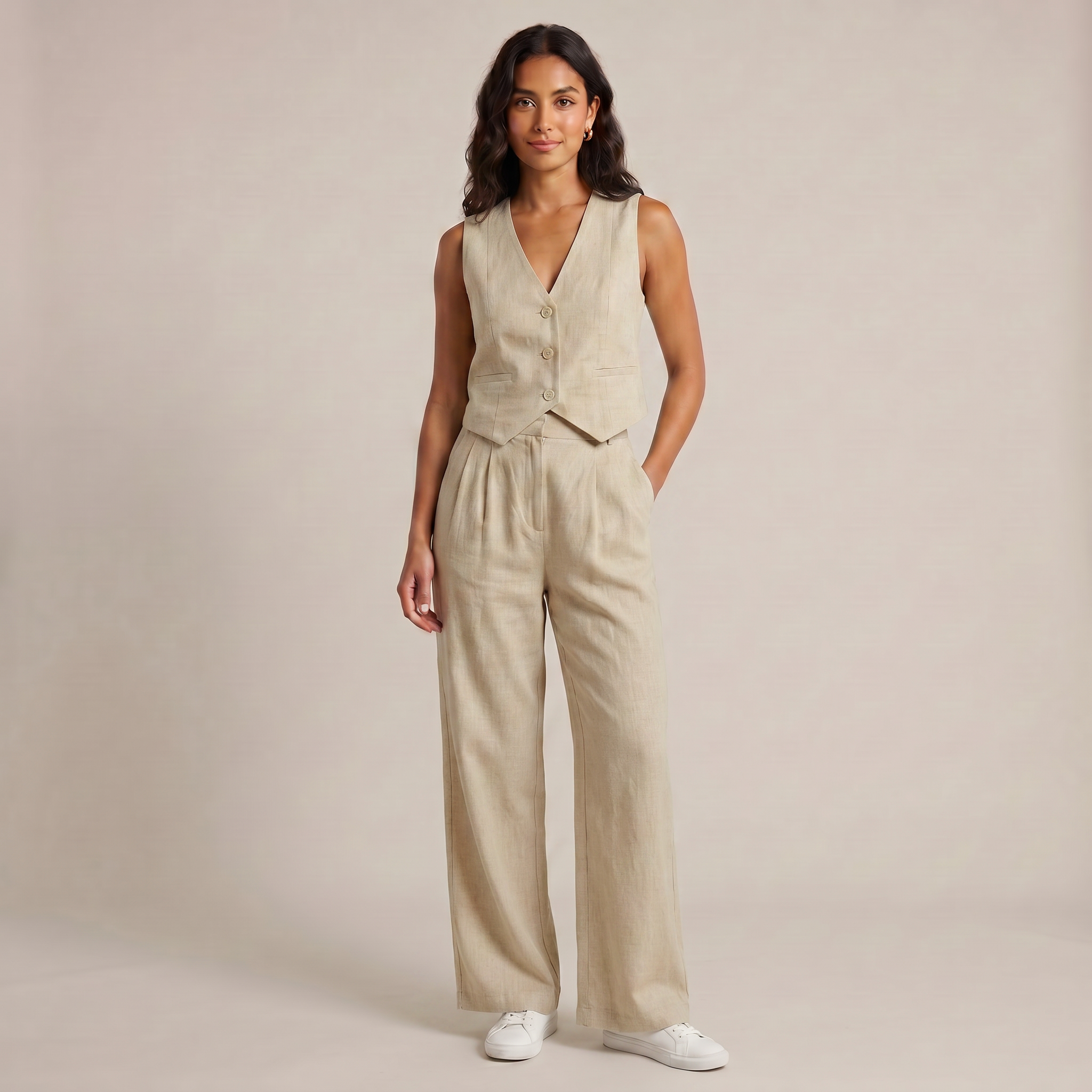 Norrielle Women’s Cotton Linen Sleeveless Trouser Set