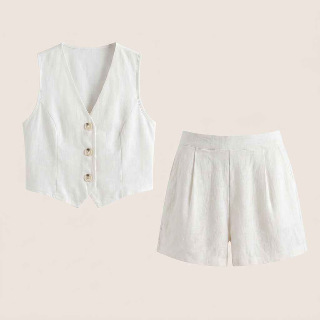 Norrielle Women’s Linen Vest and Shorts Two-Piece Set