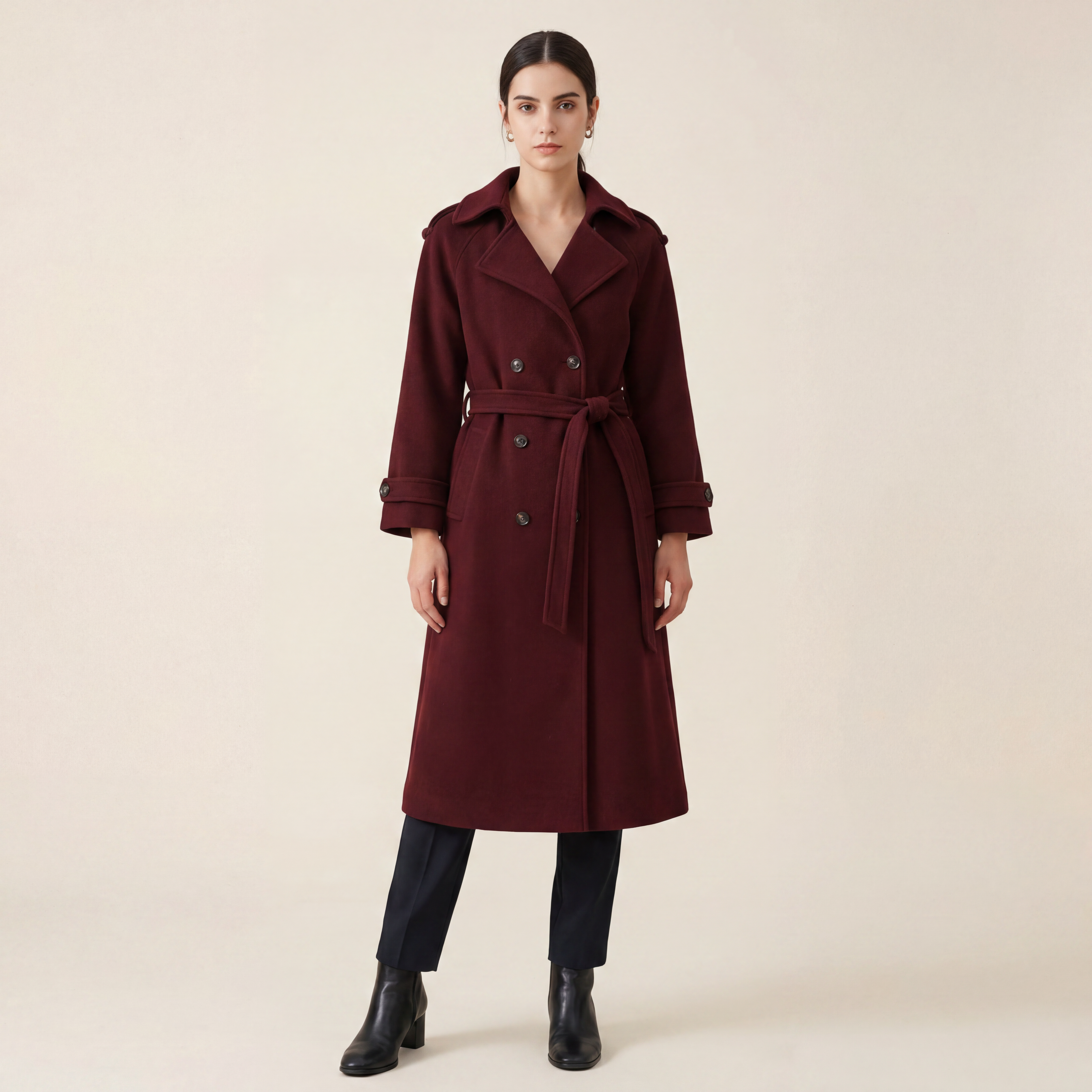 Norielle Women’s Wool Blend Long Coat Elegant Double Breasted Fit