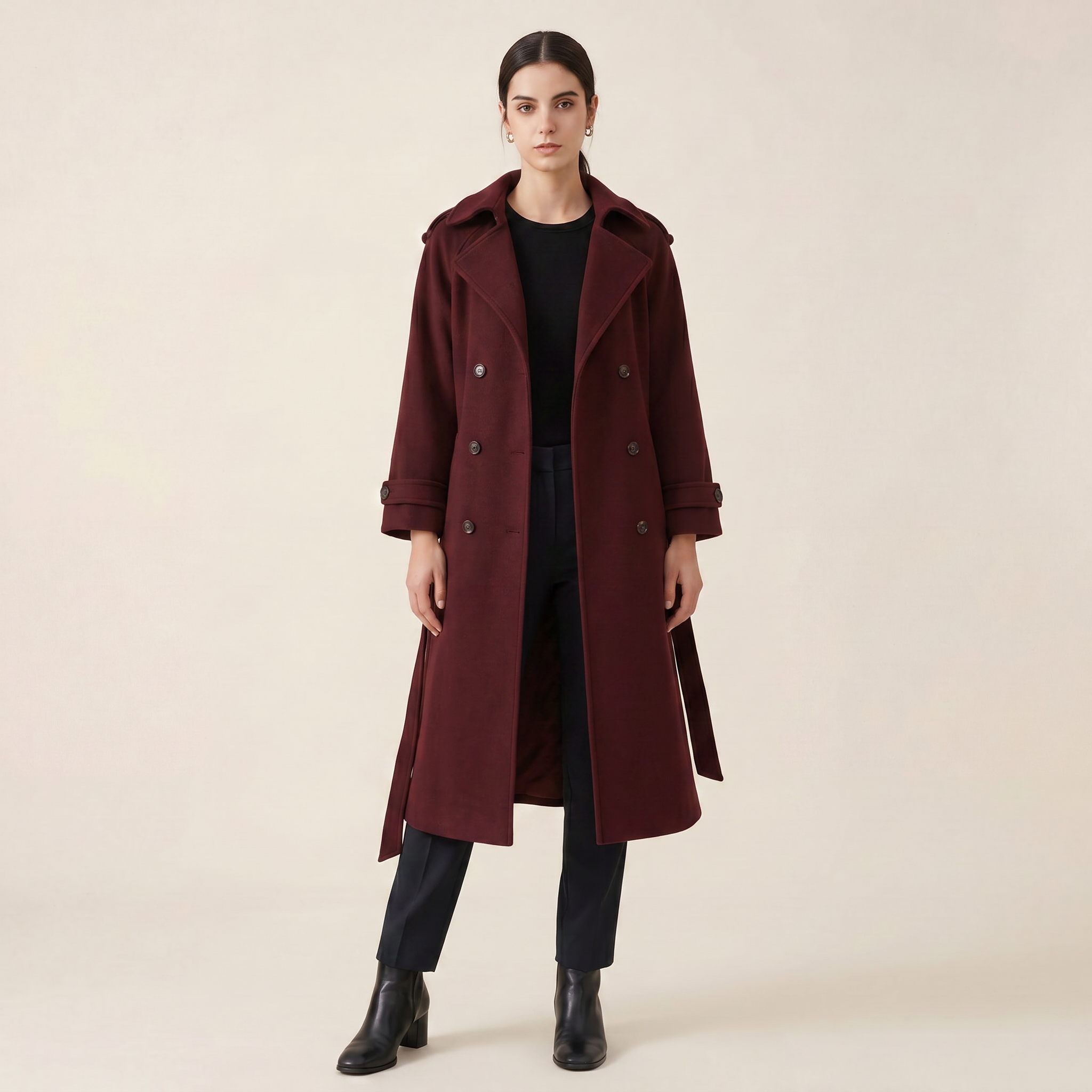 Norielle Women’s Wool Blend Long Coat Elegant Double Breasted Fit