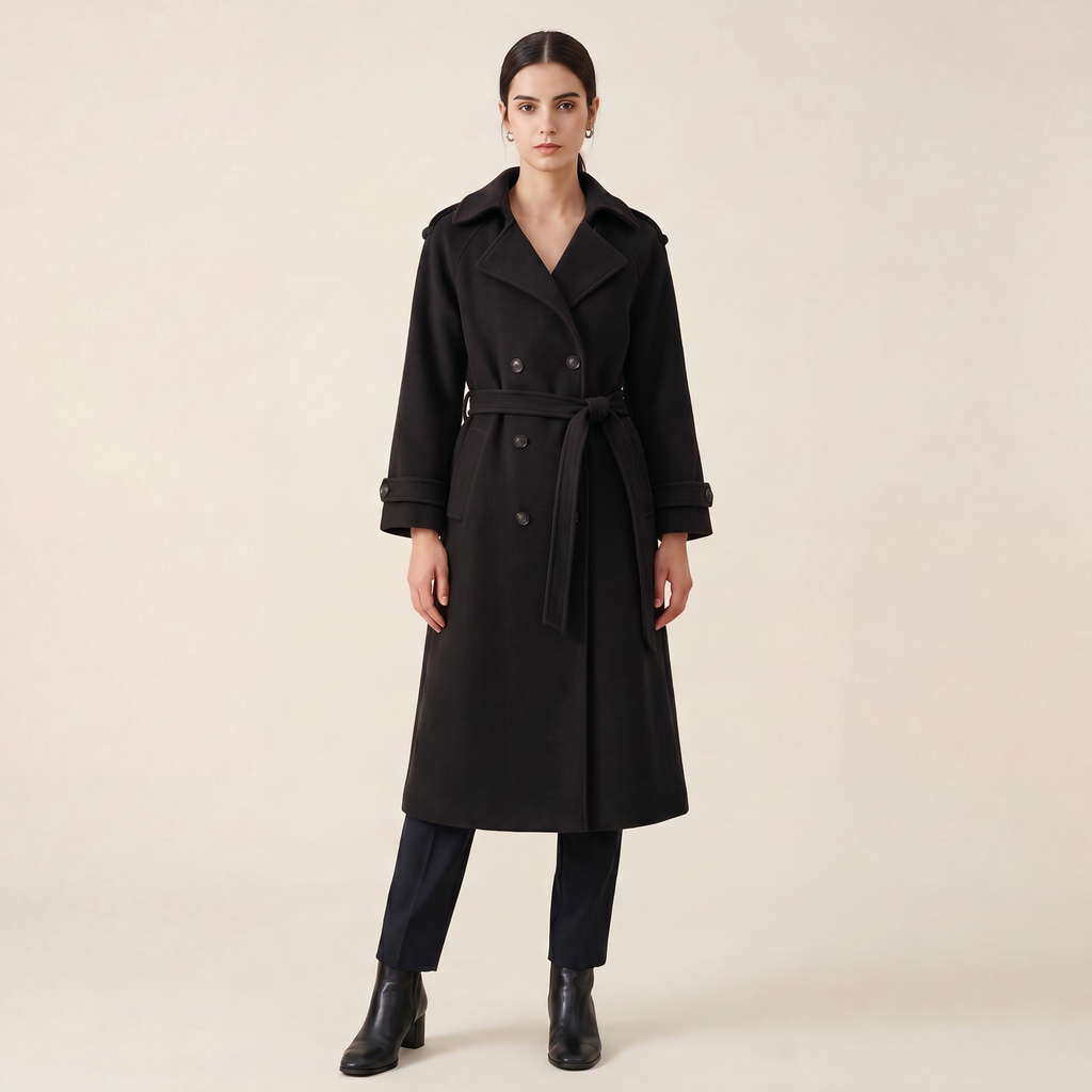Norielle Women’s Wool Blend Long Coat Elegant Double Breasted Fit