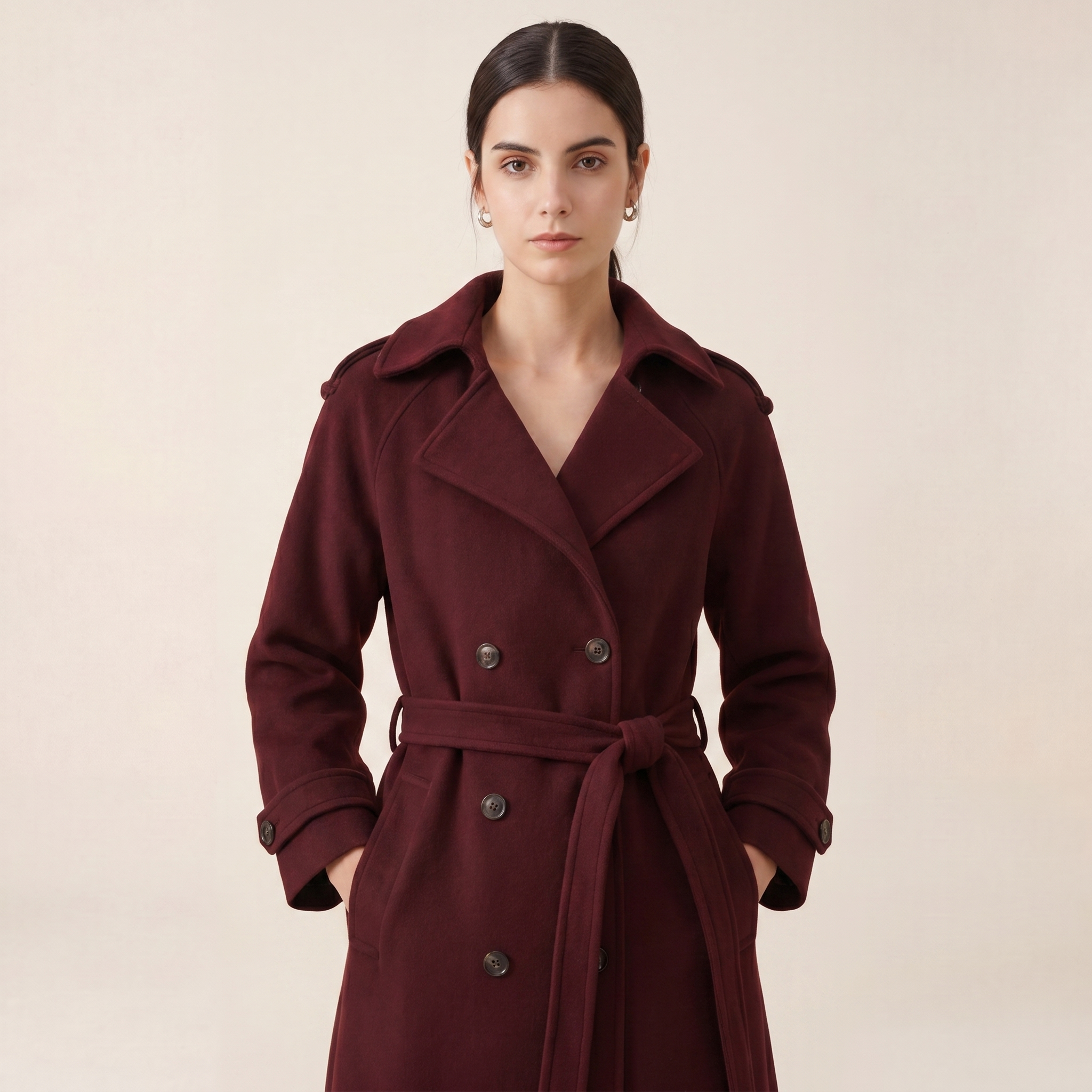 Norielle Women’s Wool Blend Long Coat Elegant Double Breasted Fit