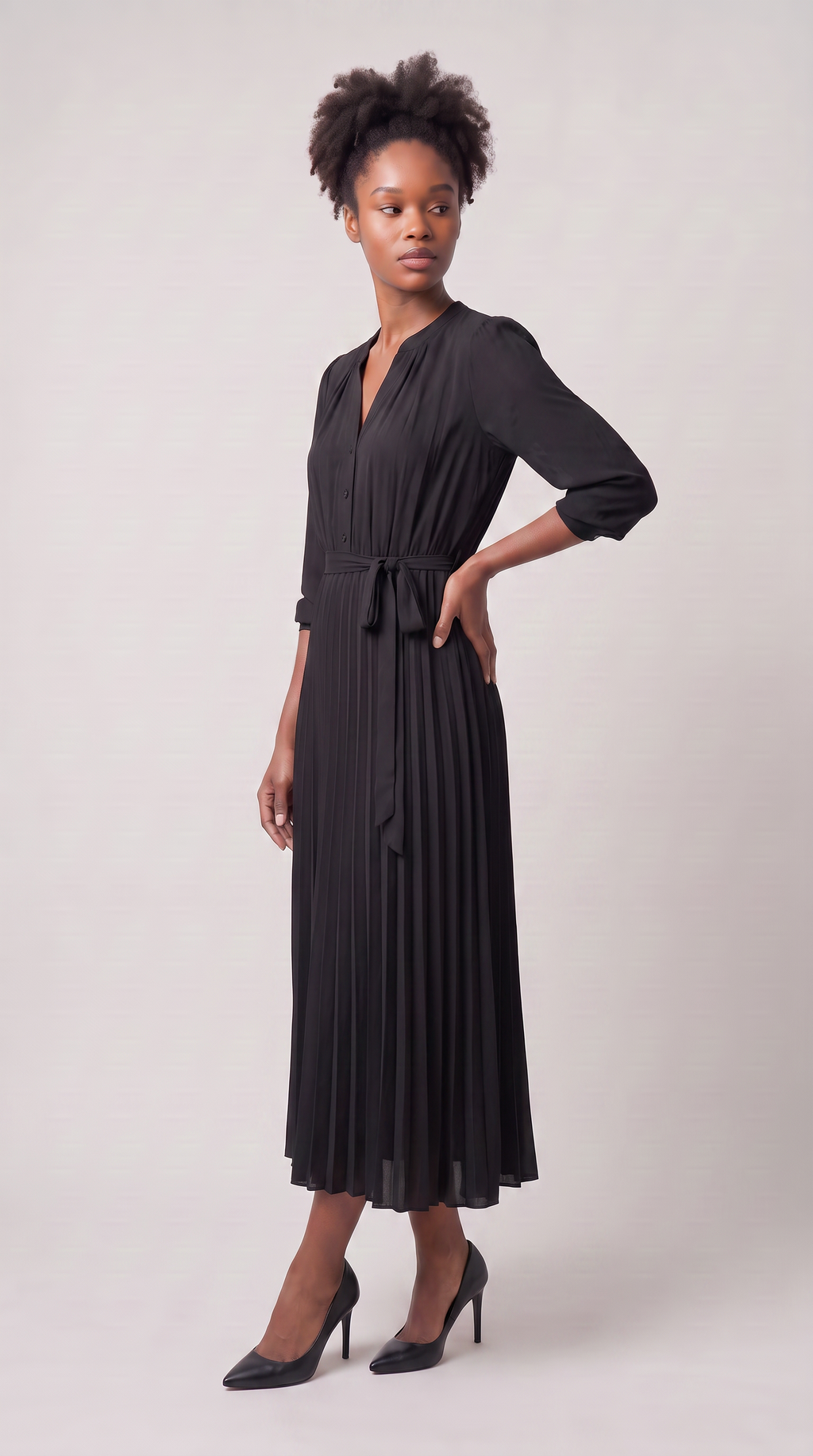 Geneviève | Long Sleeve Chiffon Pleated Maxi Dress