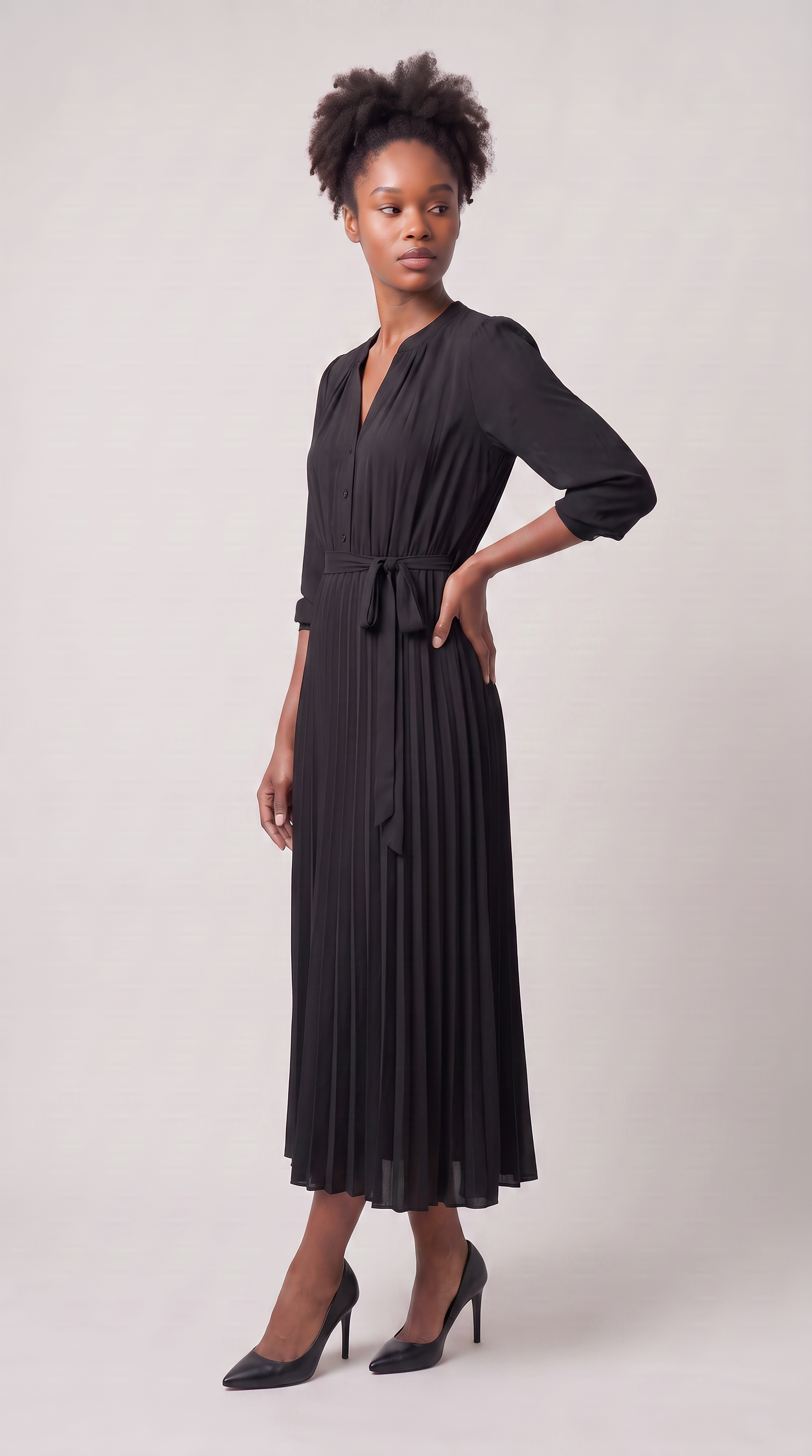 Geneviève | Long Sleeve Chiffon Pleated Maxi Dress